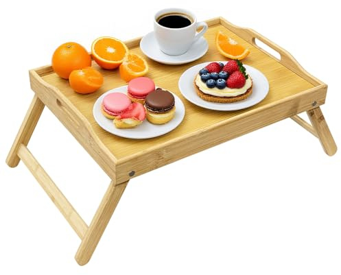 ZHONYEE Bamboo Bed Tray Table with Foldable Legs & Handles - Ideal Breakfast Tray for Sofa & Bed, Perfect for Eating Working Snacking and Laptops - Natural