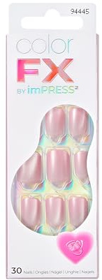 KISS colorFX by imPRESS Valentine’s Day Press On Nails, ‘Cherished’, Pink Short Squoval, IMPROVED adhesive, Up to 10-Day Hold, Nail Kit Includes 30 Fake Nails, Prep Pad, Manicure Stick, Mini Nail File