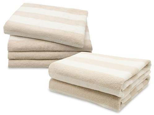 ZOLLNER 6tgl. Handtuch Set, 4X Handtücher (ca.50x100 cm) & 2X Duschtücher (ca. 75x140 cm), 100% Baumwolle, 380g/qm, beige-gestreift