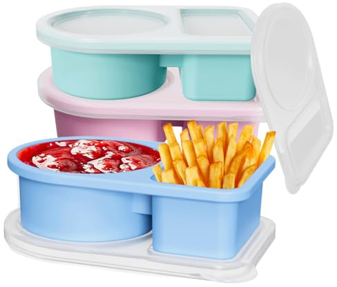 HXSYKJDM Snack Box with Compartments, 3 Pcs Silicone Snack Box with Lids | Small Snack Boxes for Leakproof Divided Food Storage for School Work Travel