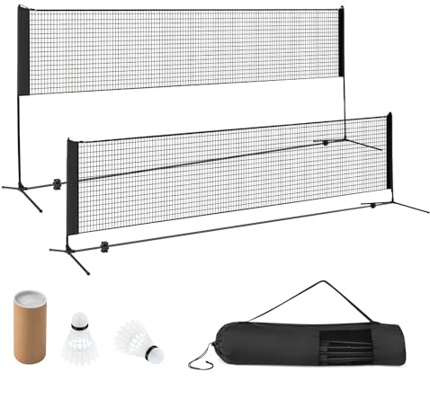 COSTWAY Rete da Badminton 310/420/510 cm Portatile e Regolabile in Altezza, Rete Badminton con 2 Volani, Tappi per Piedi, Morsetti e Borsa, per Pallavolo e Pickleball (Nero, 310 x 102 x 89-155 cm)