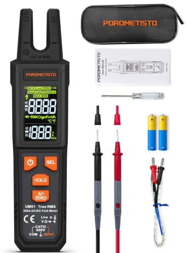 Pince Ampèremétrique Numérique UM01 POROMETISTO, Multimètre À Mâchoire En U | 4000 Comptes, Auto-Détection Tension, Résistance, Continuité ; Détection Phase/NCV, Capacité, Diode, Température, Courant