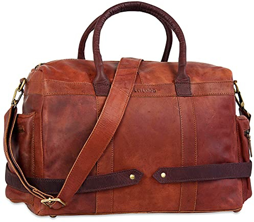 STILORD Travis Weekender Leder Vintage kleine Reisetasche zum Umhängen Handgepäck Reisegepäck Schultertasche in Kabinengröße echtes Büffelleder Farbe:Cognac - braun