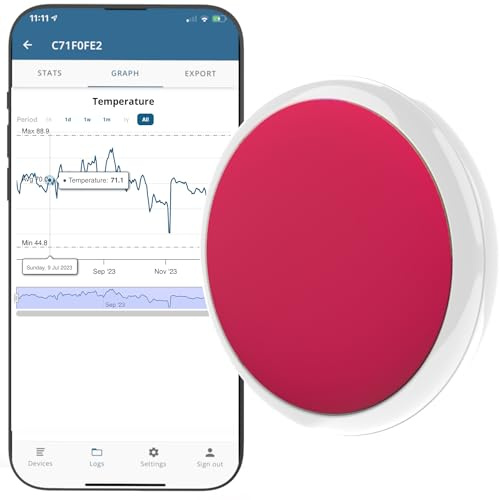 Blue Maestro Disc Mini Bluetooth-Enabled Temperature Sensor & Data Logger | Bluetooth-enabled 4.3, 75m range; iOS/Android app for monitoring & export; UK designed; 1-yr battery, replaceable