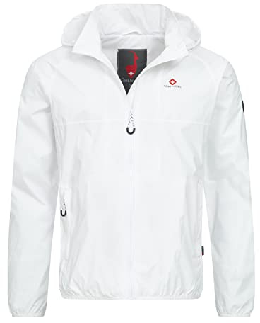 Höhenhorn Rigi Chubasquero con capucha para hombre, chaqueta de ocio para exterior, Blanco, S