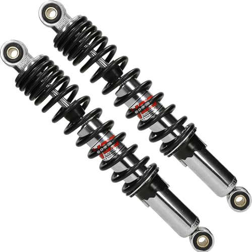 YSS Stoßdämpfer 320mm, 2X, kompatibel für Hercules Prima, Optima 50, MF, MP, HR, Sachs Moped, Mofa | Ölgedämpft, 5-fach verstellbar, schwarz/Chrom; kompatibel mit Hercules MF, MP, HR, Sachs Moped, Mofa; 12mm Augen, 10mm Hülsen