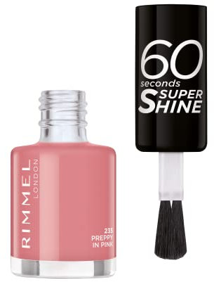 RIMMEL 60 Seconds Super Shine Smalto, Smalto asciugatura rapida, Colore vibrante, A lunga tenuta, 8 ml, 235 Preppy in Pink