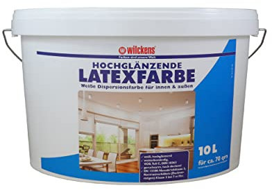 Wilckens LatexfarbeWeiß hochglänzend Dispersionswandfarbe | Wetterbeständige Kunststoff-Latexfarbe für strapazierfähige Innenanstriche | 5 Liter