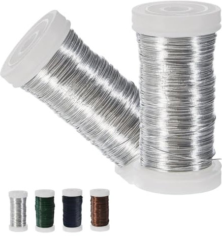 2 Roll Silver Floral Wire - 0.35mm×55m, Flexible Wire for Christmas Wreaths, Jewellery & Garden Binding