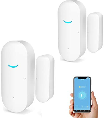 WiFi Door and Window Sensors,Tuya Smart Alarm with Free Notification APP Control Home Security Alarm System, No Hub Required,Compatible with Alexa, Google Home (2-pack)
