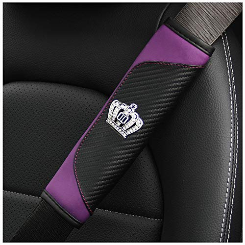 2 Stücke Bling Bling Auto Schulterpolster,PU Leder Kristall Strass Glitzer Autositz Gurtpolster Sicherheitsgurt Schulterpolster Gurtschoner Schulterkissen Auto Dekor Zubehör für Frauen,Schwarz Lila