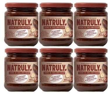 NATRULY Crema de Avellanas y Cacao Sin Azúcar y Sin Edulcorantes, con Fibra de Achicoria, 43% Avellana