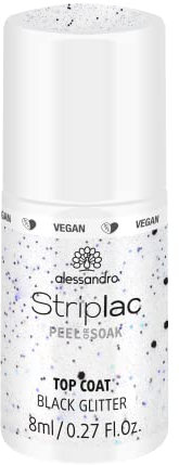 alessandro Striplac Top Coat Black Glitter - UV-Überlack für brillanten Glanz – Schnelltrocknend und schützend – Vegan und tierversuchsfrei – 8 ml