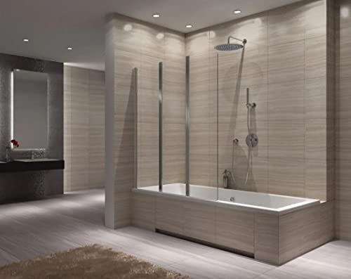 BADLAND Duschwand für Badewanne 120x140 Badewannenabtrennung 3-teilig Agat Gehärtetes Glas 5mm