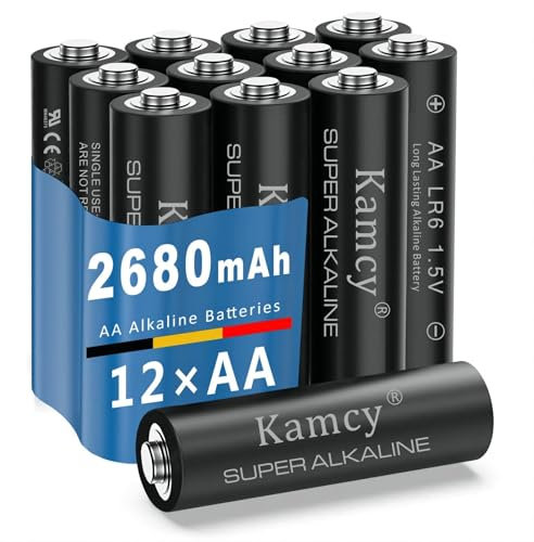 Piles AA, 1,5V Piles LR06 - KAMCY Batteries Alcalines AA, Lot de 12, Piles Jetables pour Jouet, Réveil, Télécommande Portable et d'autres Dispositifs Quotidiens