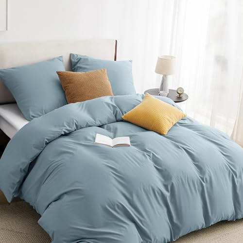 BEDSURE Bettwäsche 155x220 3teilig Mikrofaser - Mineralblau, 80x80 Kissen | Kontrast-Design Wendebettwäsche mit Reißverschluss, Oeko-TEX zertifiziert, einfache Montage, für Zuhause & Hotel
