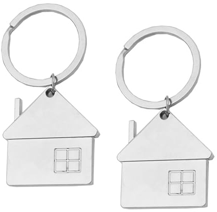 MEMOFYND Lot de 2 Porte-clés de Maison en Acier Inoxydable, Porte-clés Portable, Cadeaux de Pendaison de Crémaillère pour Couples (Argent)