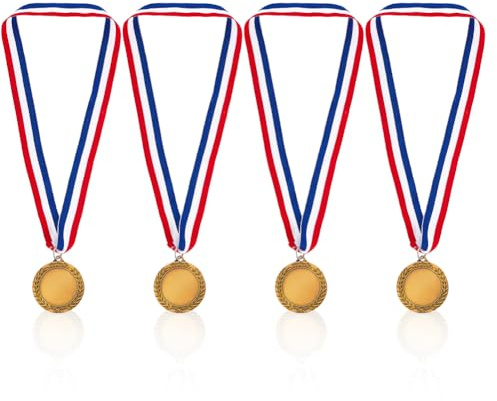 GOMAKERER 4 Stück Blanko-Auszeichnungsmedaille, Antike Goldene Zinklegierung. Machen Sie Ihre Eigenen Medaillen Mit Polyester-Halsband. Siegermedaillen Für Sportwettkämpfe, Feiern Und Partygeschenke
