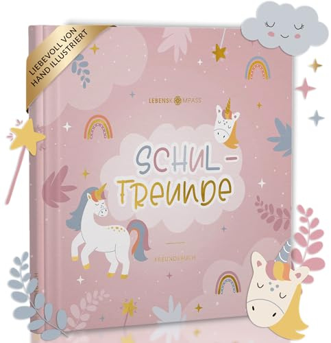 LEBENSKOMPASS Freundebuch Schule Mädchen ZAUBER - Einschulung und Schulanfang Geschenk - Freundebuch Grundschule mit Platz für Freunde & Lehrer - 21x21 cm Hardcover