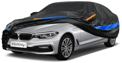 Holthly Autoabdeckung Wasserdicht Atmungsaktiv,Auto-Abdeckplane für Vollgarage,Regen,Sonne,Staub und UV-Schutz.Autoplane passend für Audi A8,BMW 7er,Jaguar XJ,usw. 3XXL
