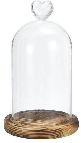 PATIKIL 8.3x3.5 Cupola Vetro Cloche Trasparente Vetro Campana Vaso Espositore Centrotavola con Legno Base per LED luce Casa Decoro