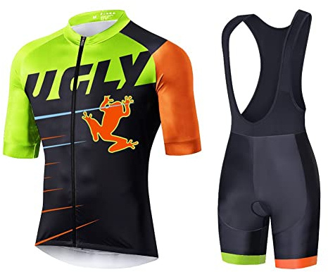 UGLY FROG Hombres Ciclismo Pantalones Cortos Mangas Jersey Set Road Bike Bib Pantalones Cortos con Acolchado, Kit de Ropa de Ciclismo