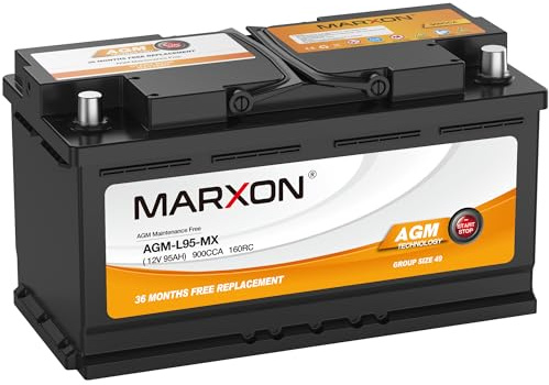 MARXON Group 49 H8 L5 Start and Stop Car Battery 12v 95AH 900CCA AGM BCI49 Maintenance Free Automotive Replacement Batteries