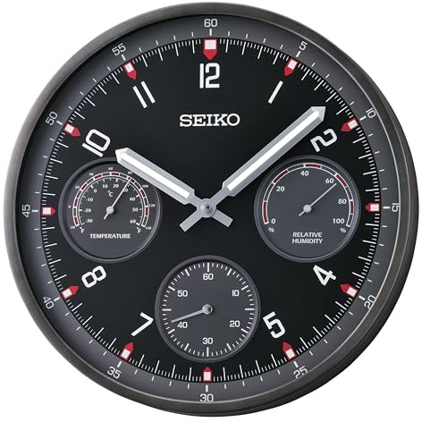 Seiko Shelby Wanduhr ohne Ticken, Schwarz, 33 cm