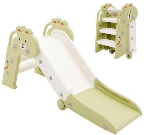 Rutsche für Kinder, Faltbar Kinderrutsche Outdoor Indoor, Gartenrutsche Kleinkinderrutsche, Abgerundete Ecken Spart Platz, Grün