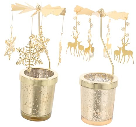 TOPBATHY Weihnachtskerzenständer Metall Rotierend Schneeflocke Rentier Dekorativer Tischkerzenhalter Für Innenbereich Party Hochzeit