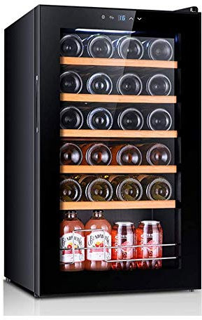 Suuim Refrigerador para vinos, refrigerador para vinos con compresor sin Escarcha Incorporado o Independiente para 24 Botellas con Control de Temperatura de Memoria Digital para Wi Blanco y Rojo