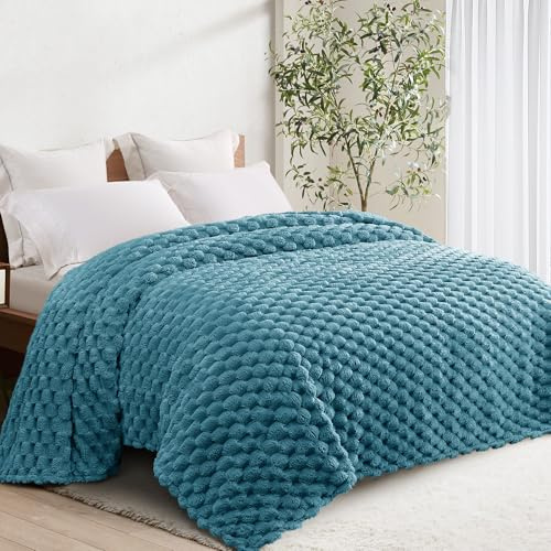 Whale Flotilla Queen Size Blanket for Bed with Expanded 3D-Jacquard Pattern, 220x240 CM Fuzzy Soft Cozy Exquisite Blankets or All Season, Warm and Fluffy, Slate Blue