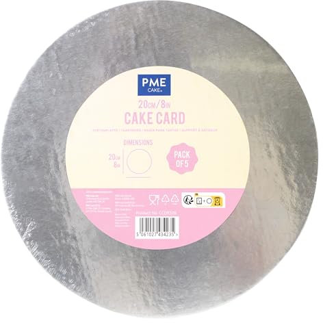 PME CCDRS08 Set de 5 Bases Redondas para Tartas, Plata (8 / 20cm), Paper