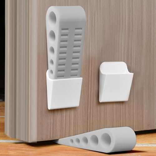 HOTUT Pack of 2 Door Stop, Door Stoppers for Floor, Anti-Skid Durable Rubber Door Stops Indoors, Heavy Duty Door Stop Wedge, Rubber Doorstop Wedge Ideal for All Types of Surfaces, Grey Door Wedges