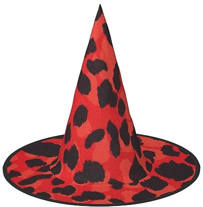 YFSGDLBN Roter Leopardenmuster bedruckter Halloween-Hut Hexenhut spitzer Hut dekorativer Hut