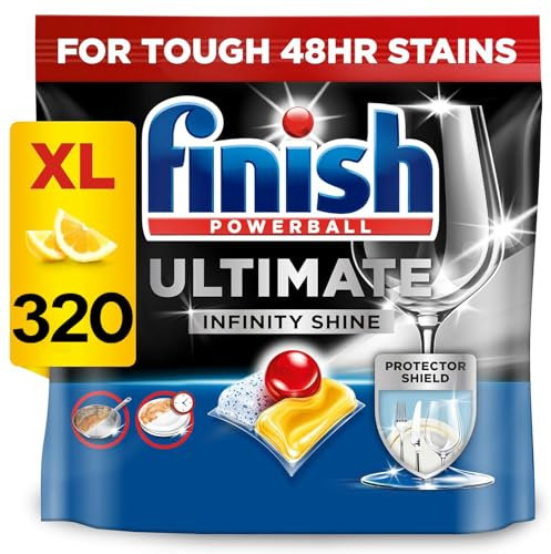 Finish Ultimate Infinity Shine Lemon Dishwasher Tablets 4 x 80 Total 320 Tabs Bulk Pack Power Clean Technology Tackles Grease Limescale and Stuck-On Food with Protective Shine Boosting Layer