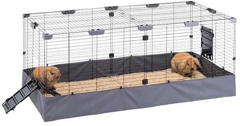 Ferplast Jaula para Conejos, Bunny HUB 02 Recinto para Interior/Exterior, Completa con Accesorios, Hecha de Hierro y Plástico Reciclados, Tela Versátil, Fácil Limpieza, 140 x 71 x h 59,5 cm