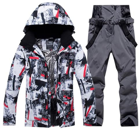 Generisch Skijacke Herren Grün Schwarz, Skianzug 2 Teilig Herren Winter Skijacke mit Kapuzen Schneeanzug Wasserdicht Skibekleidung Jacke und Hosen Tracksuit Winddicht Warme Schneemantel