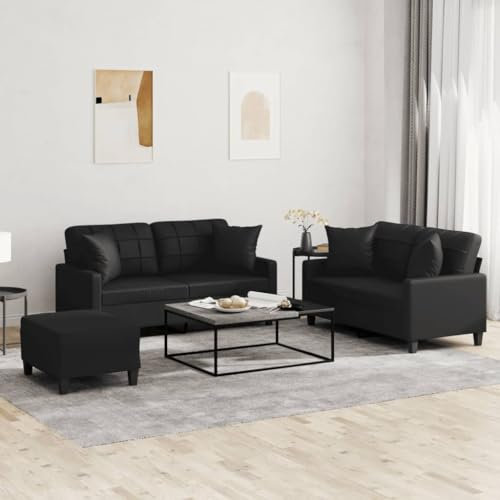 ShGaxin 3-TLG. Sofagarnitur mit Kissen Schwarz Kunstleder, Sofa Mit Relaxfunktion, Couchgarnitur, Wohnzimmer Sofa, Couch, Sofa Set 3201373