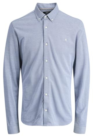 JACK & JONES Jprblublake Pique Detail L/S Shirt, Blu Chambray, M Uomo