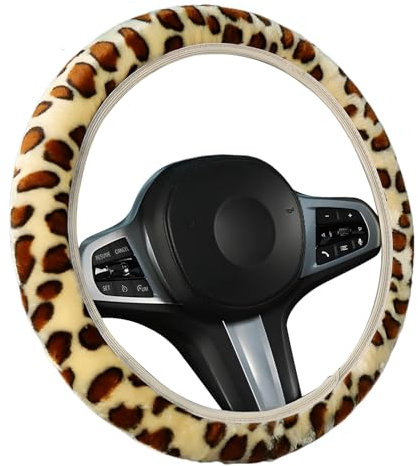 1 housse de volant élastique à imprimé léopard, universelle, antidérapante, chaude et moelleuse, s'adapte à la plupart des voitures, diamètre 36–38 cm