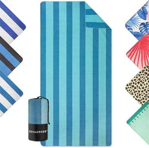 ZENACROSS Toalla Microfibra Grande XXL - Toallas de Playa y Piscina - Secado Rápido y Antiarena - Toalla Playa Fina y Compacta - 90x180cm - Turquesa y Azul