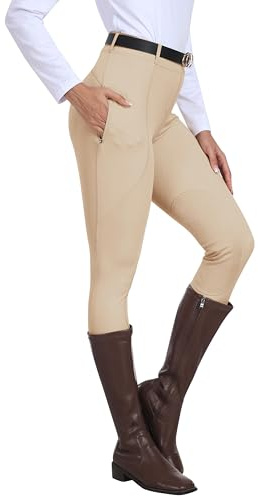 MoFiz Pantaloni da Cavallerizza Leggins Equitazione alla Zuava in Silicone a Seduta Intera Pantaloni Cachi L