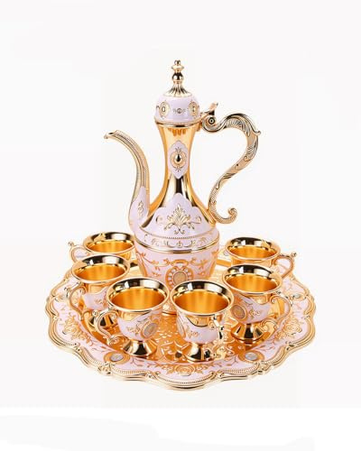 Ensemble de tasses à café turque vintage avec plateau et 6 tasses à café rétro - Ensemble de tasses à vin décoratives vintage pour décoration de fête à la maison (blanc doré)