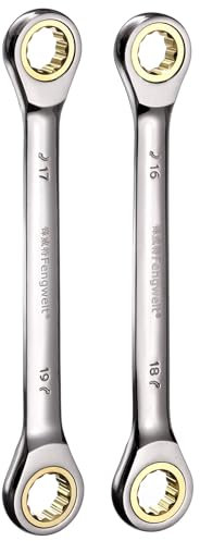 sourcing map Double Box End Ratcheting Wrench Spanner, 16X18mm & 17X19mm 72 Teeth 12 Point Cr-V Metric Ratchet Wrench Gear Spanner Tool for Repair Assembly