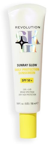 Revolution Skin, Sunray Glow crema solare viso SPF 50+, formula leggera non grassa con vitamina C, Vegan & Cruelty-Free, 50 ml