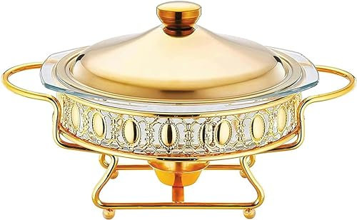 Chafing Dish e scaldavivande, vassoi Rotondi in Acciaio Inox per Buffet con Coperchio, teglia per Alimenti e Porta-combustibile, per Cucina, Catering, Feste, Cibo, Buffet (22 cm)