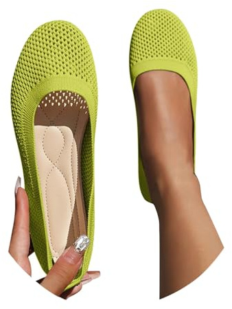 Ballerinas Women's Sandals Summer Shoes Orthorinas Shoes Comfortable Slip On Non-Slip Flat Knit Trainers Summer Elegant Breathable Round Toe Sporty Flat Dance Shoes Women, Green C, 9 UK