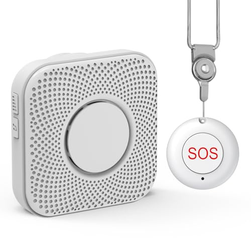 Bracelet Alarme Personne Agee sans Fil, Système d’Alerte Étanche 200m avec Bouton d’Urgence et Récepteur, Volume et Sonneries Réglables, Aide aux Personnes Âgées ou Patients (Kit de 2)