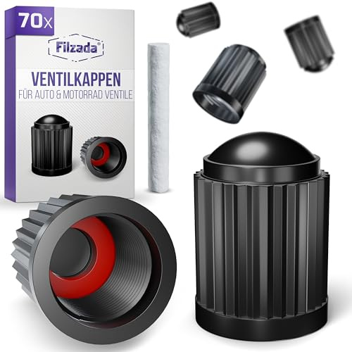 Filzada® 70x Ventilkappen Auto & Fahrrad inkl. Kreidestück - Ventil Kappen | Autoventil Kappe für beständigen Druck - Fahrradventil Kappe mit Gummi-Dichtung - Schutz vor Schmutz, Wasser, Staub